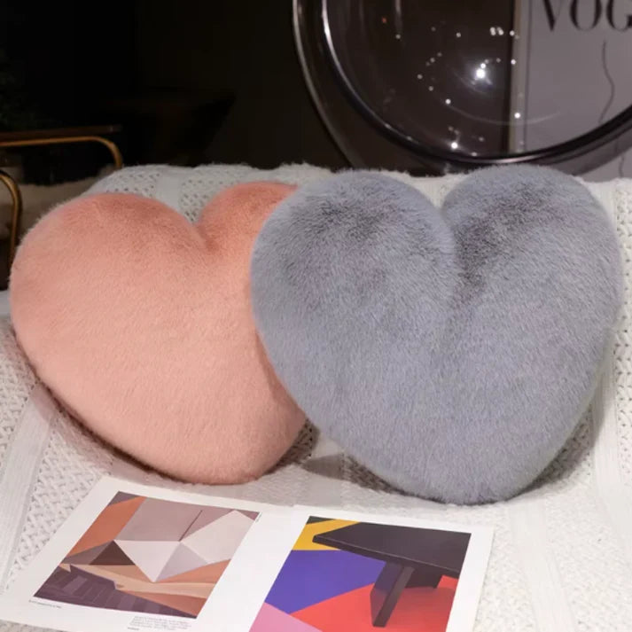 Soft Faux Fur Heart-Shaped Decorative Pillow