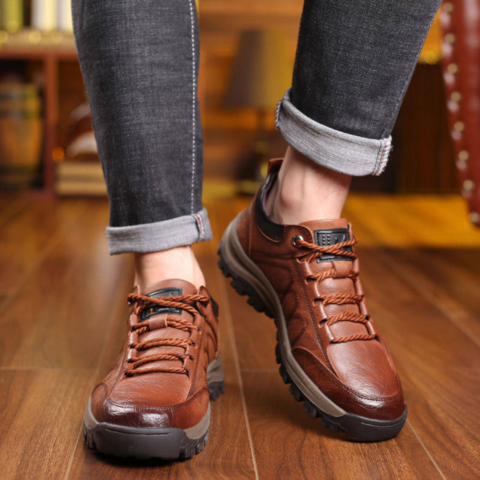 Men's Casual Shoes with Hand-Stitched Leather and Orthopedic Support