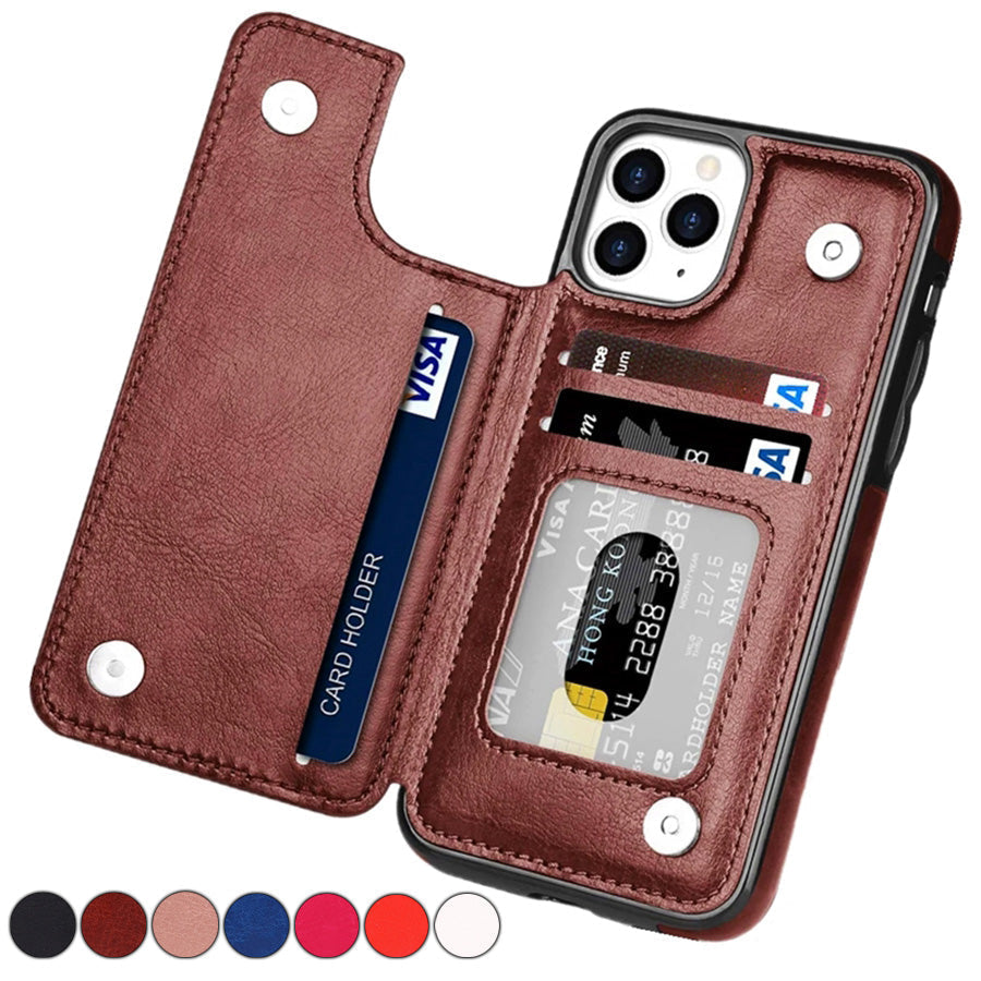 Magnetic Closure Leather Case for Phones with Card Holder Slots
