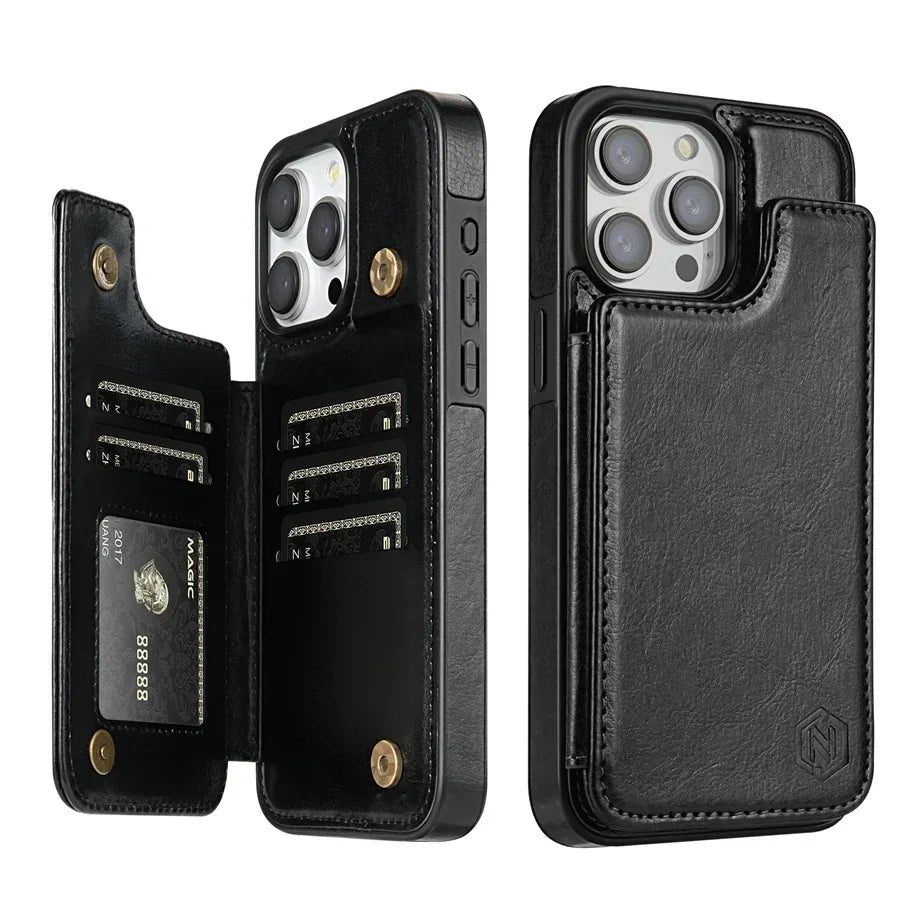 Magnetic Closure Leather Case for Phones with Card Holder Slots