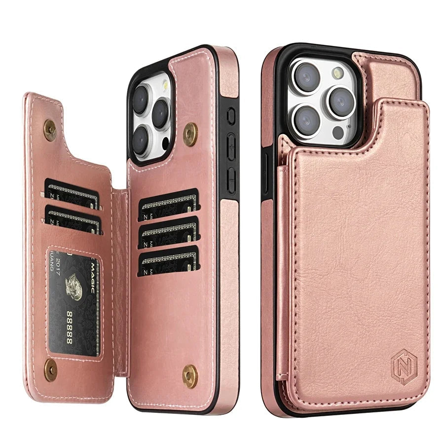 Magnetic Closure Leather Case for Phones with Card Holder Slots