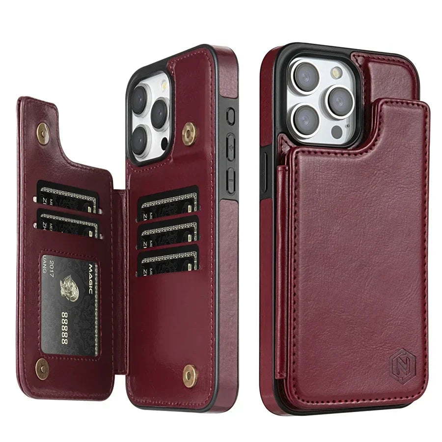 Magnetic Closure Leather Case for Phones with Card Holder Slots