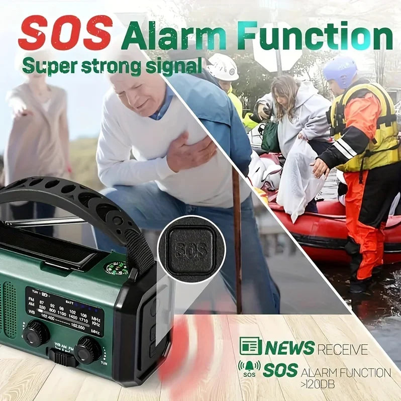 Solar and Hand Crank Emergency Radio with Flashlight and USB Charging