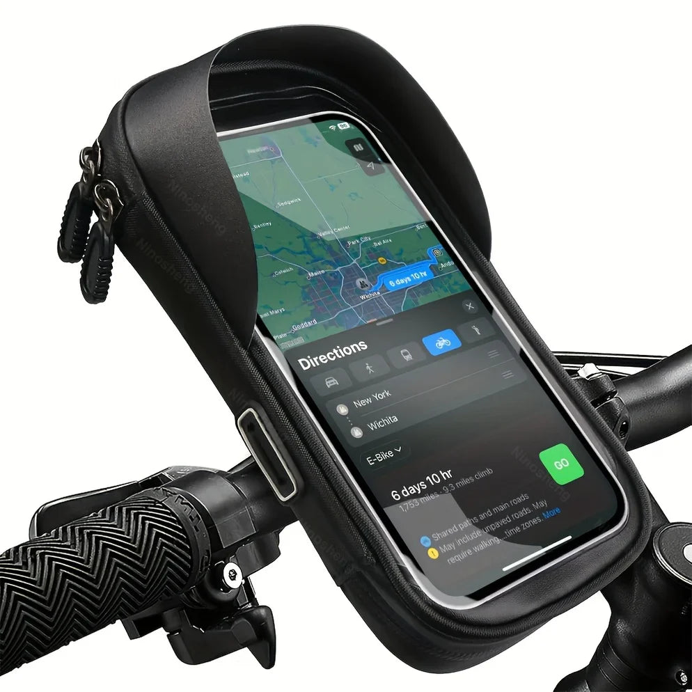 360° Rotating Handlebar Bag for Phones – Waterproof Bicycle and Motorcycle Holder