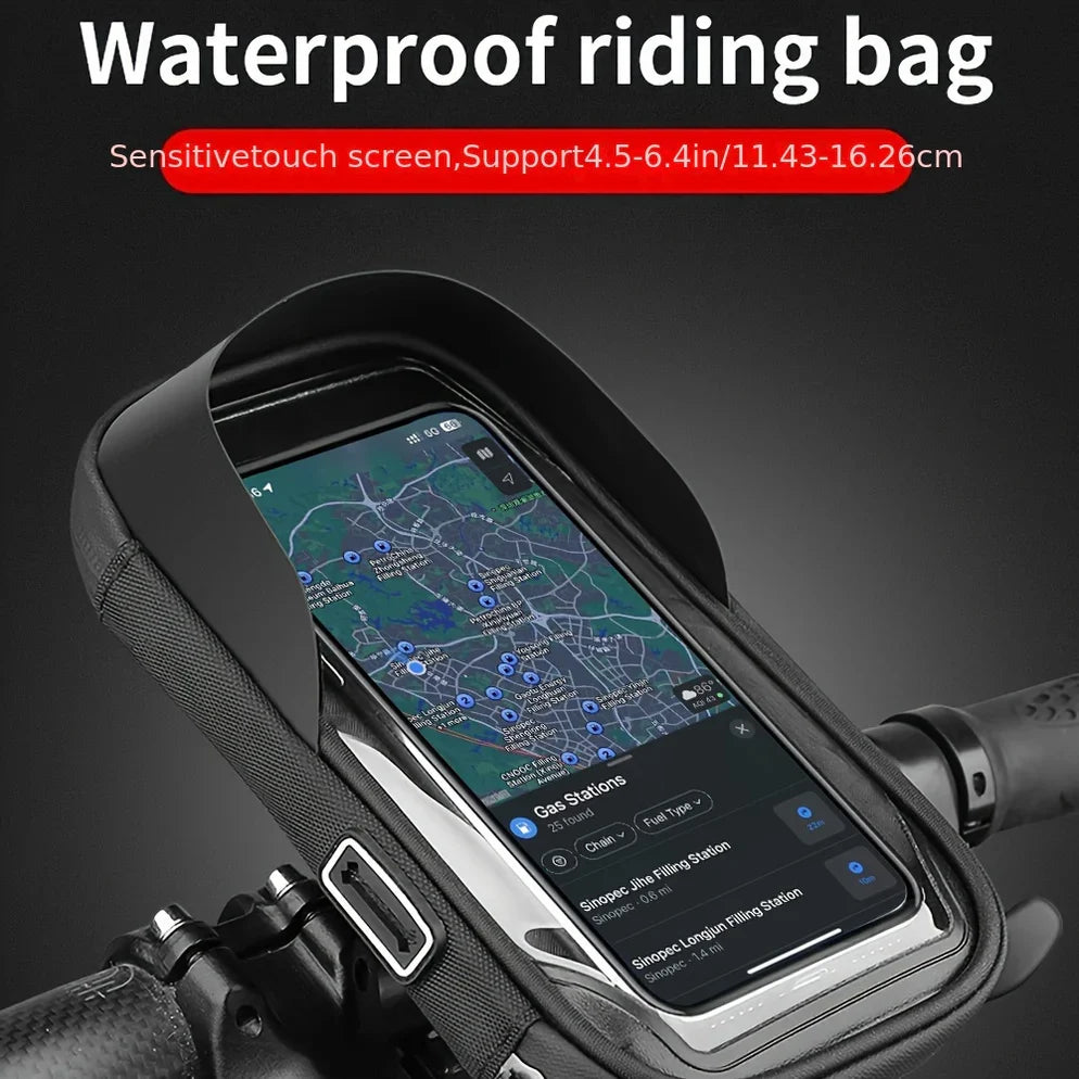 360° Rotating Handlebar Bag for Phones – Waterproof Bicycle and Motorcycle Holder