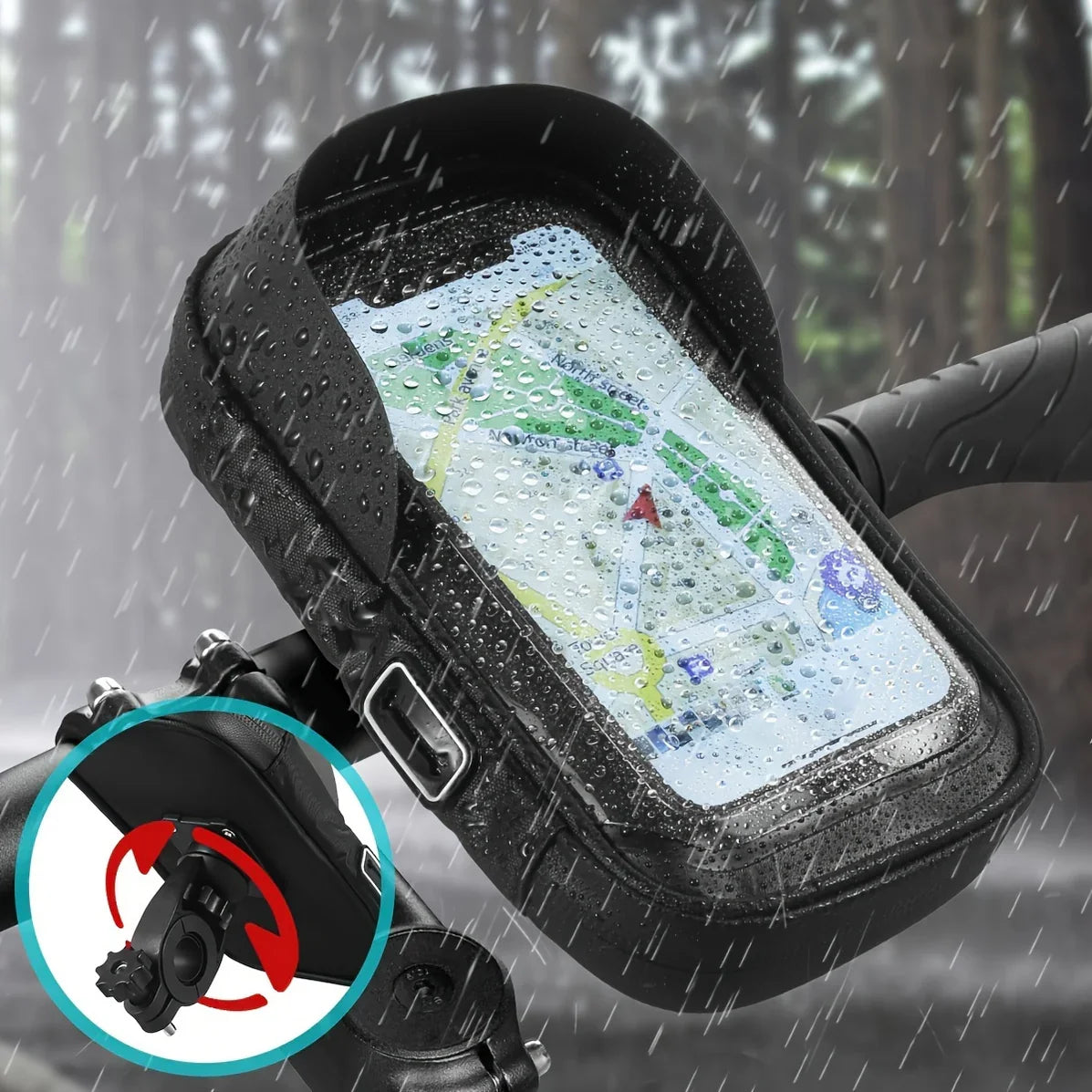 360° Rotating Handlebar Bag for Phones – Waterproof Bicycle and Motorcycle Holder