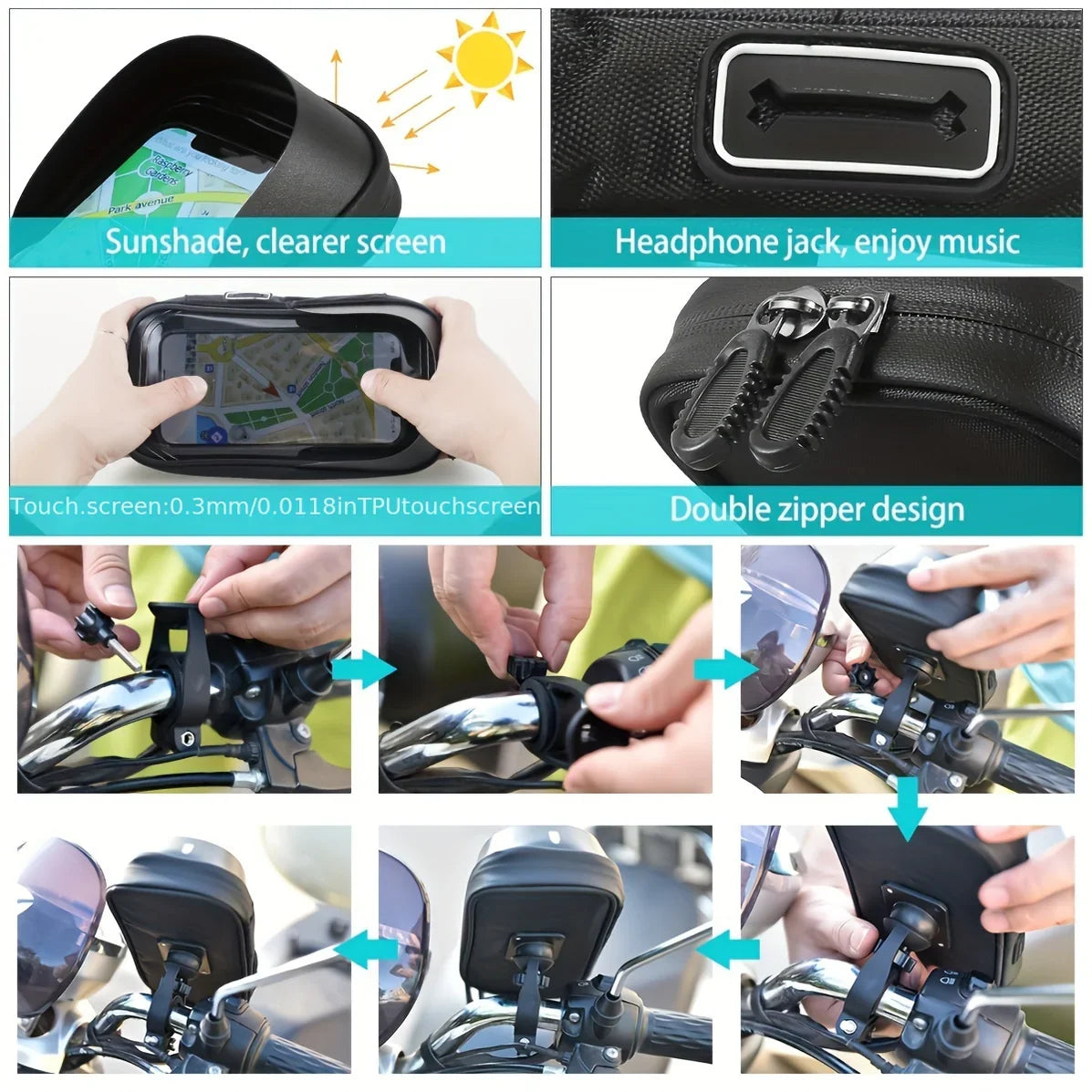 360° Rotating Handlebar Bag for Phones – Waterproof Bicycle and Motorcycle Holder