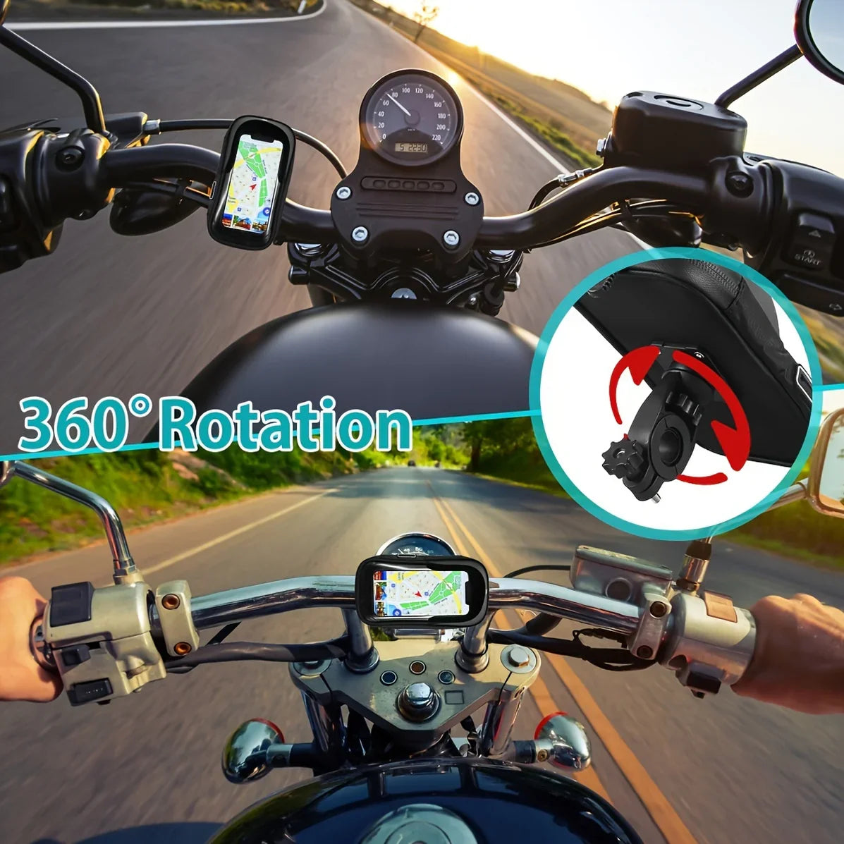 360° Rotating Handlebar Bag for Phones – Waterproof Bicycle and Motorcycle Holder