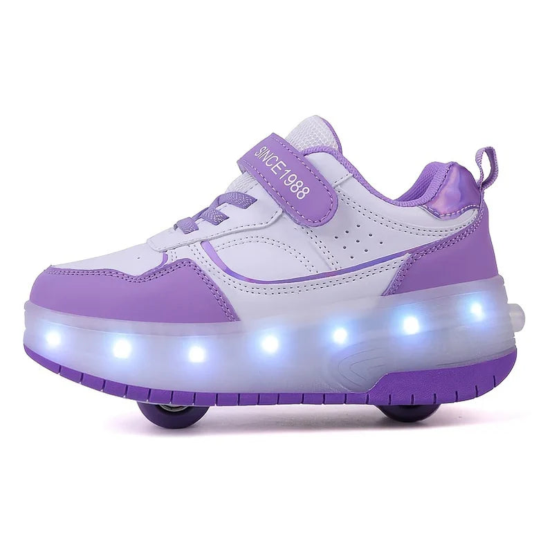 LED Light-Up Roller Shoes for Kids with Detachable Wheels