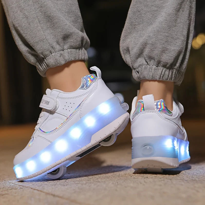 LED Light-Up Roller Shoes for Kids with Detachable Wheels