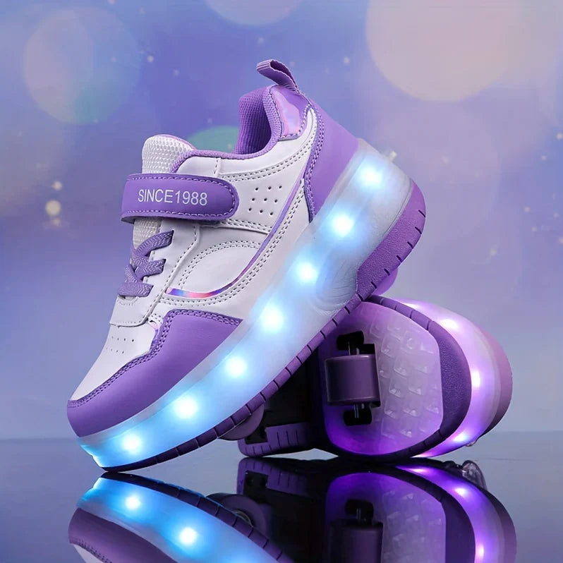 LED Light-Up Roller Shoes for Kids with Detachable Wheels