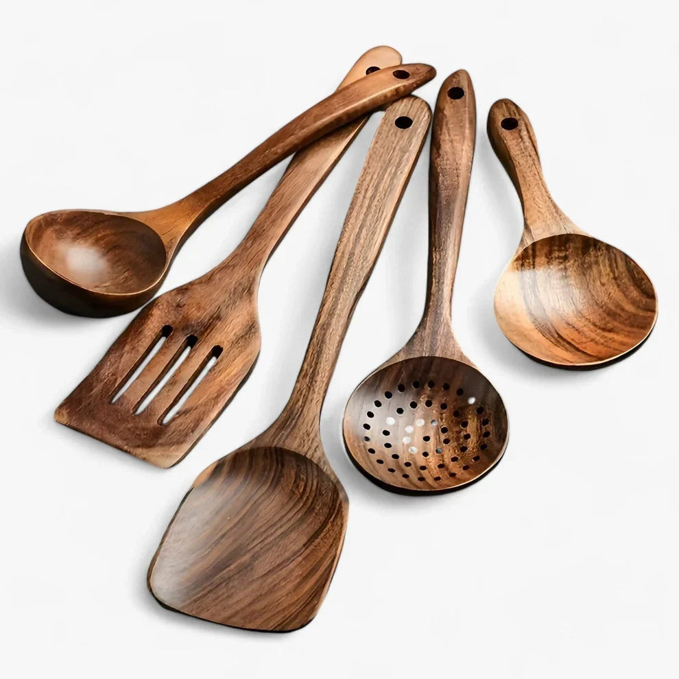 Eco-Friendly 11-Piece Cooking Utensil Set in Wood