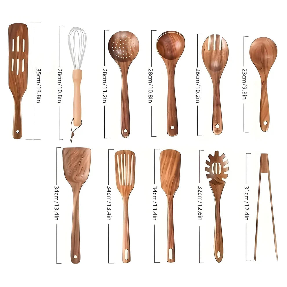 Eco-Friendly 11-Piece Cooking Utensil Set in Wood