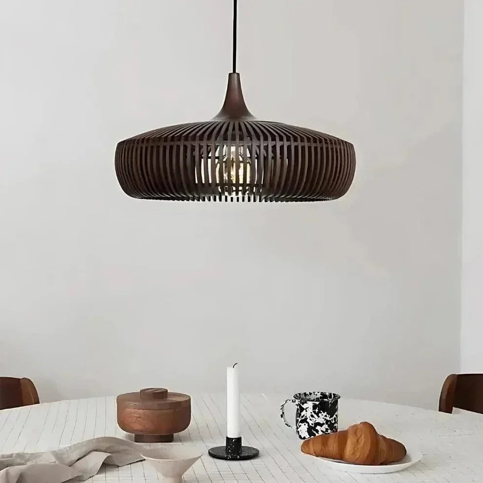 Minimalist Round Ceiling Light in Japanese Wood - Wabi Sabi Design