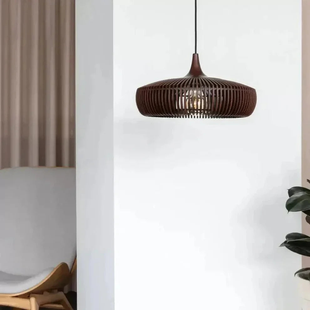 Minimalist Round Ceiling Light in Japanese Wood - Wabi Sabi Design