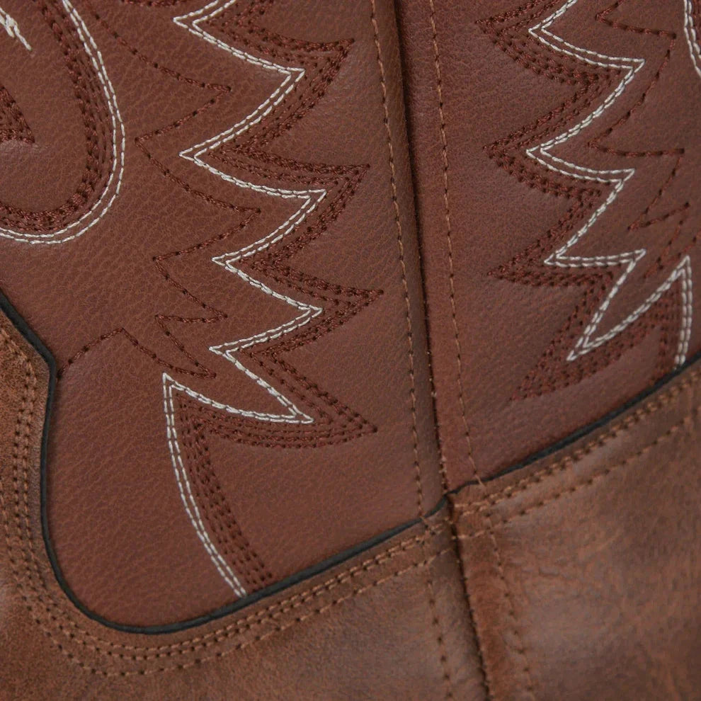 Men's Mid Calf Western Boots in Leather with Retro Embroidery