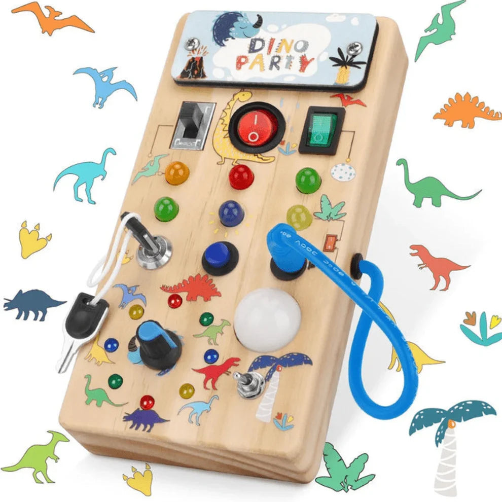 Wooden Sensory Activity Board with LED Lights – Montessori Busy Board Toy