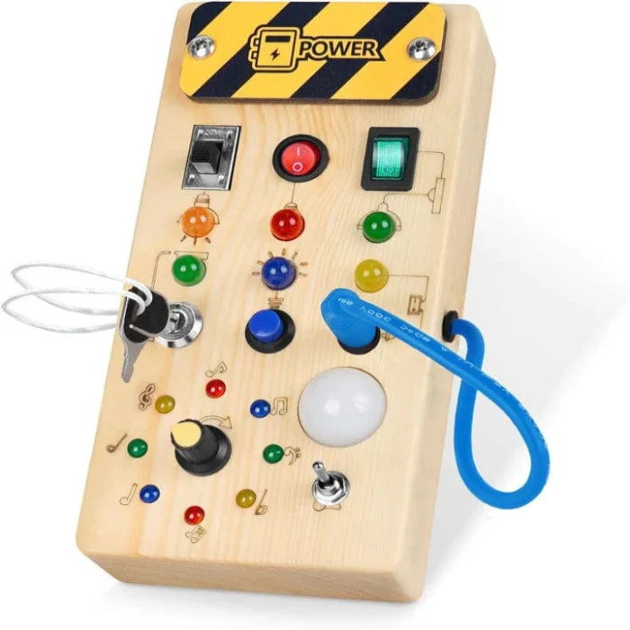 Wooden Sensory Activity Board with LED Lights – Montessori Busy Board Toy