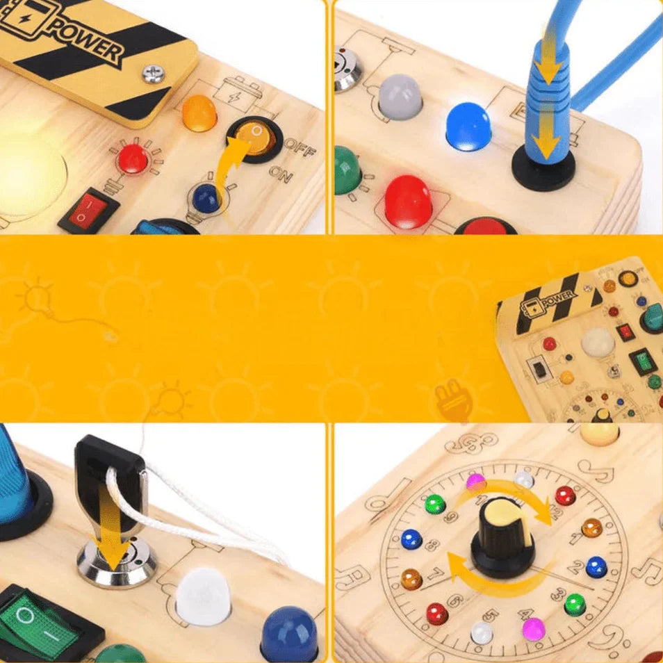 Wooden Sensory Activity Board with LED Lights – Montessori Busy Board Toy