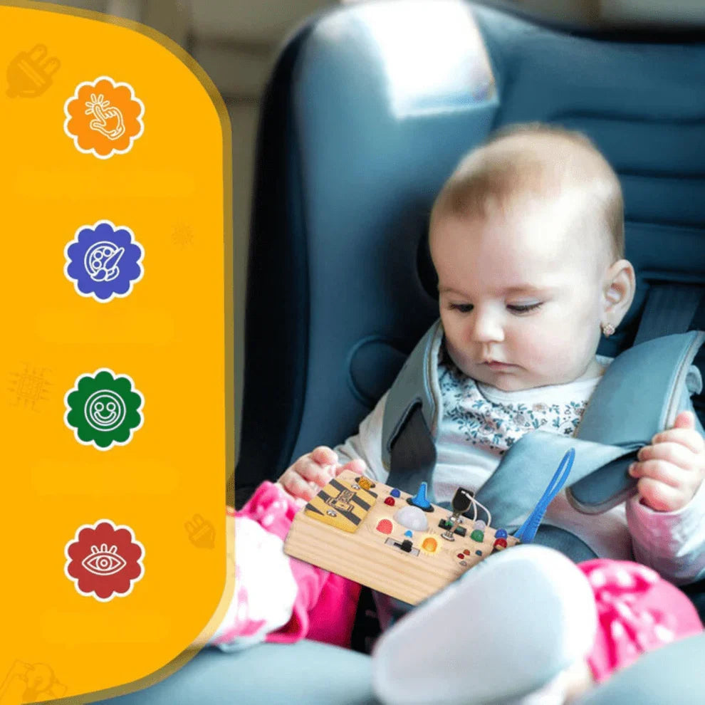 Wooden Sensory Activity Board with LED Lights – Montessori Busy Board Toy