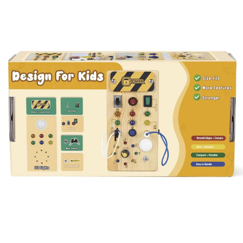 Wooden Sensory Activity Board with LED Lights – Montessori Busy Board Toy