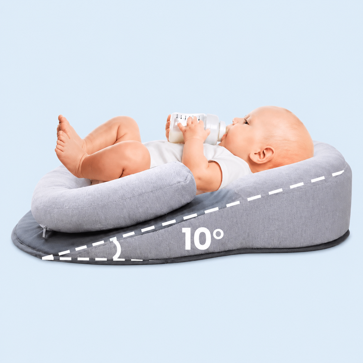 Baby Inclined Sleeper with Surrounding Belt and Anti-Roll Support, 10° Angle