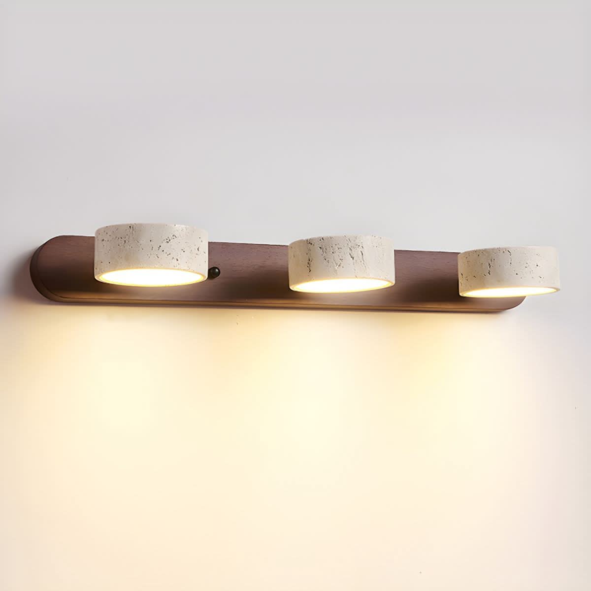 Modern LED Wall Light with Natural Travertine and Wood Design