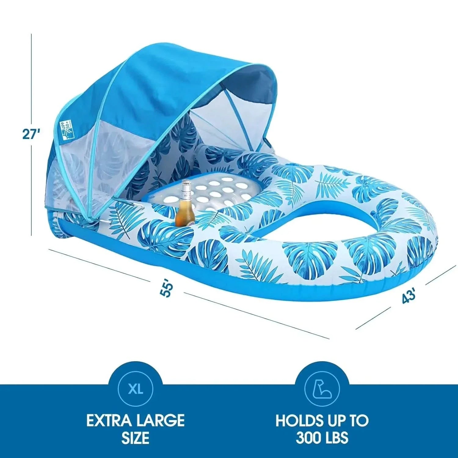 Inflatable Pool Float with Relaxing Shade Canopy Design