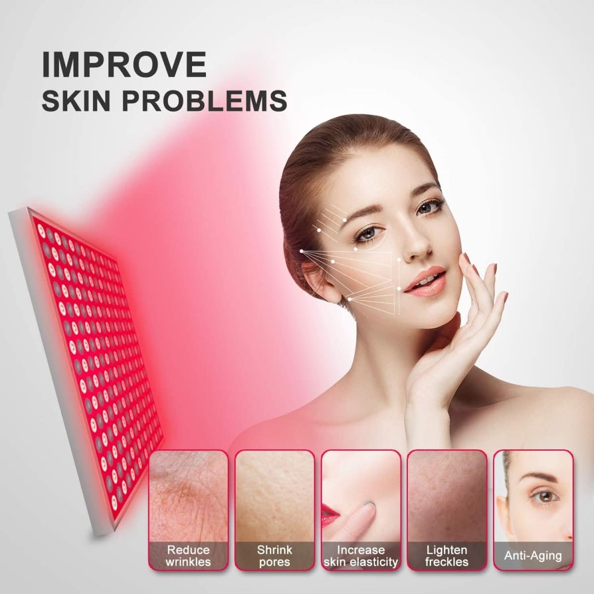 Red Light Therapy Lamp with 225 LEDs for Skin Rejuvenation