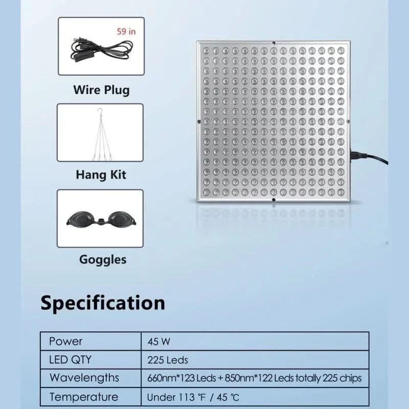 Red Light Therapy Lamp with 225 LEDs for Skin Rejuvenation