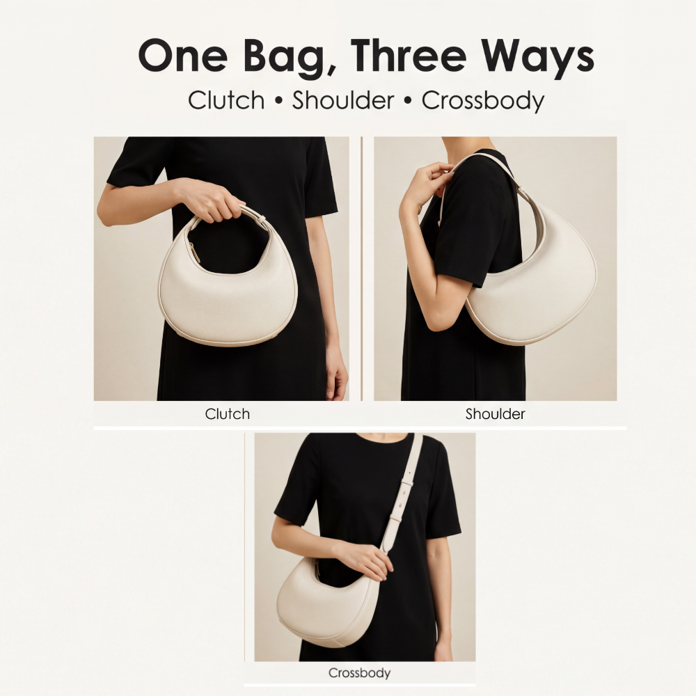 Shoulder Bag in Half-Moon Shape with Versatile 3-Way Strap