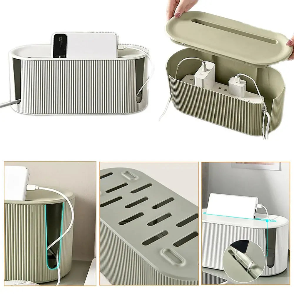 Oval Cable Organizer Box – Conceal Wires and Power Strips