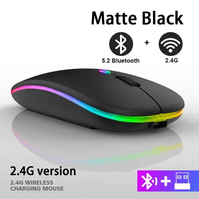 Wireless Rechargeable Mouse – Slim Design with Silent RGB Lighting