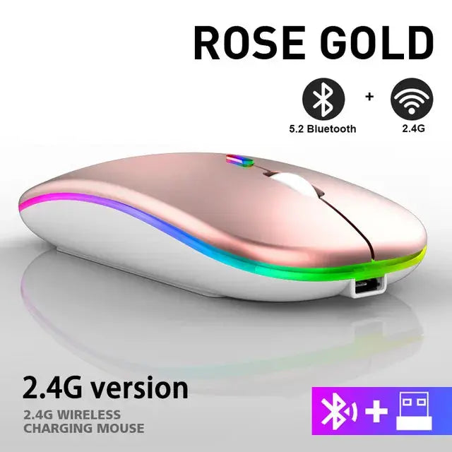 Wireless Rechargeable Mouse – Slim Design with Silent RGB Lighting