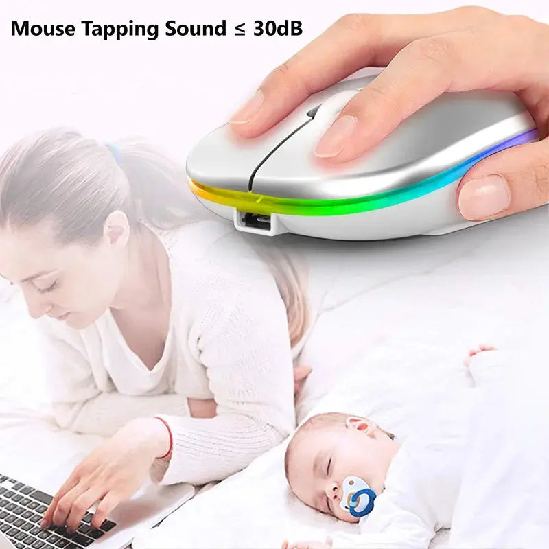 Wireless Rechargeable Mouse – Slim Design with Silent RGB Lighting