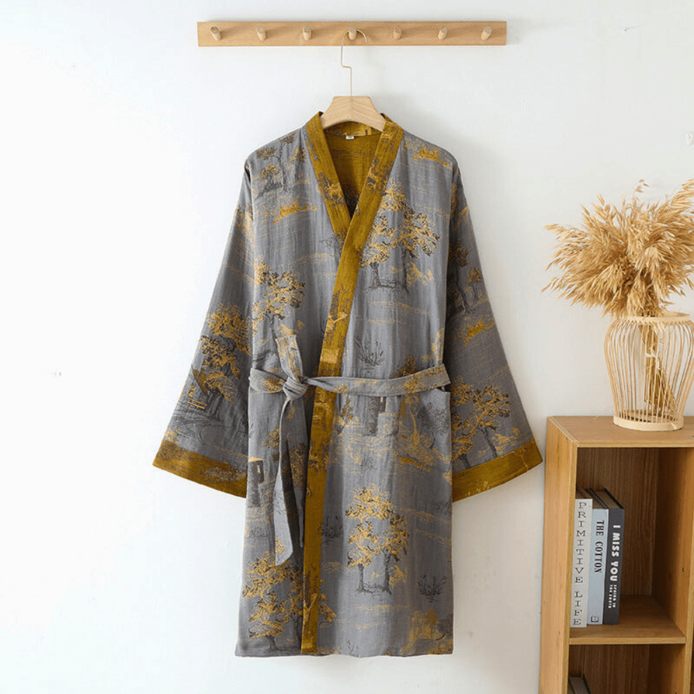 Unisex Bathrobe in Retro Style | Lightweight & Breathable | Wellness Comfort