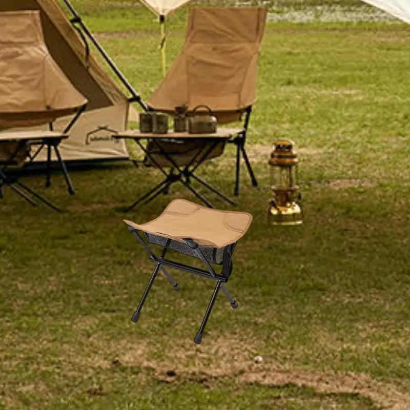 Portable Outdoor Stool – Foldable Camping Seat with Mesh Organizer