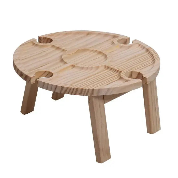 Compact Wooden Picnic Table with 4 Glass Holders and Snack Sections