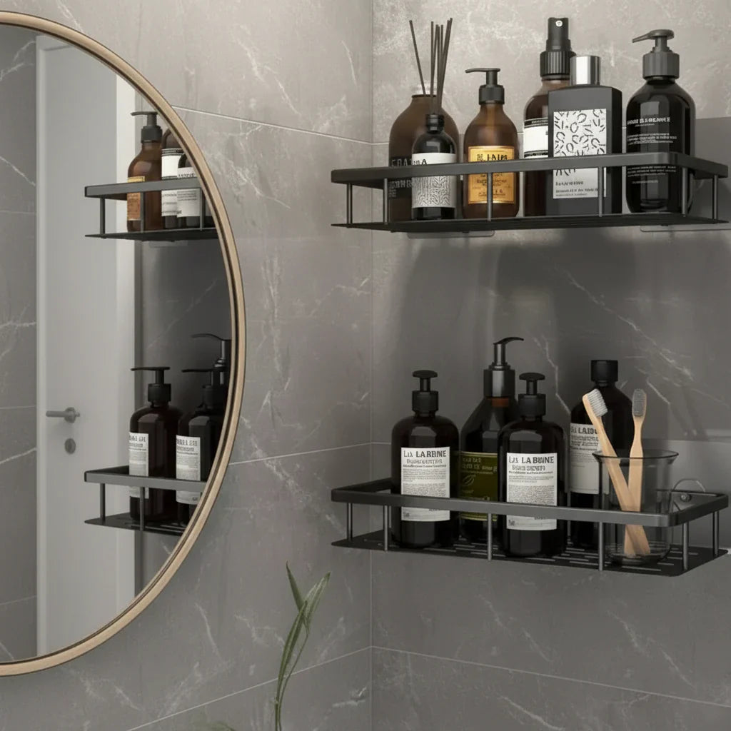 Self-Adhesive Bathroom Shelf | No Drilling & Stainless Steel