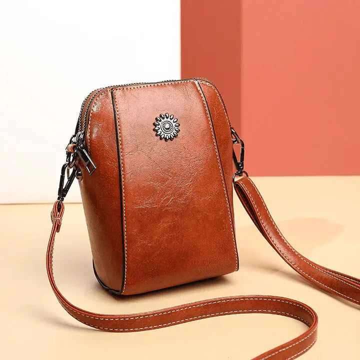 Leather-Look Crossbody Bag with Adjustable Strap and Multiple Pockets