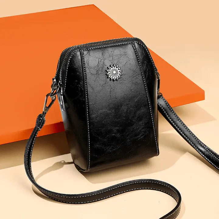 Leather-Look Crossbody Bag with Adjustable Strap and Multiple Pockets