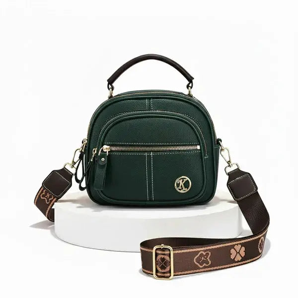Lightweight Compact Crossbody Bag in Faux Leather with Organized Pockets
