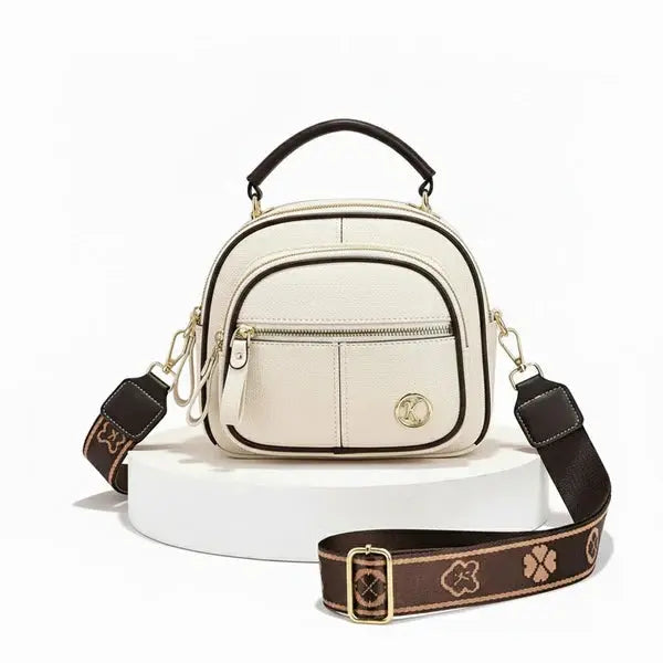 Lightweight Compact Crossbody Bag in Faux Leather with Organized Pockets