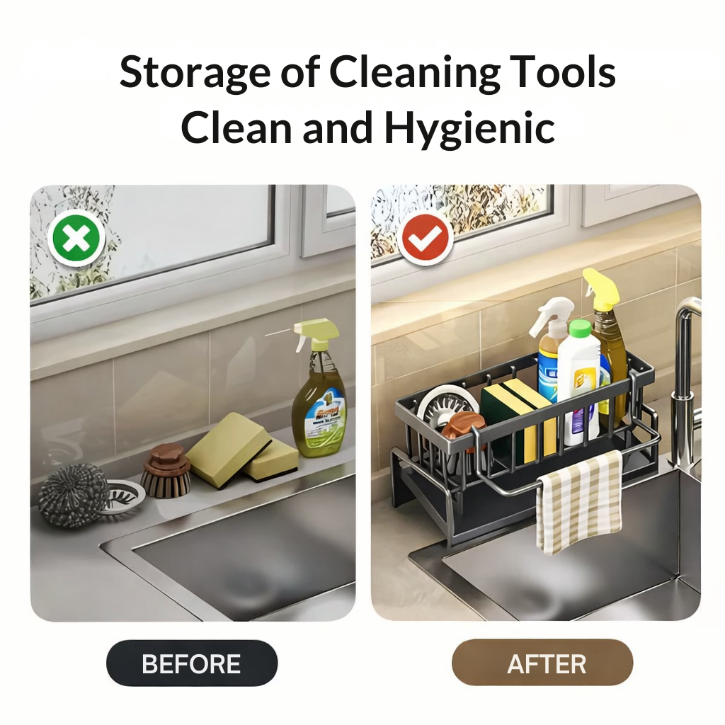 Stainless Steel Kitchen Sink Organizer with Towel Holder
