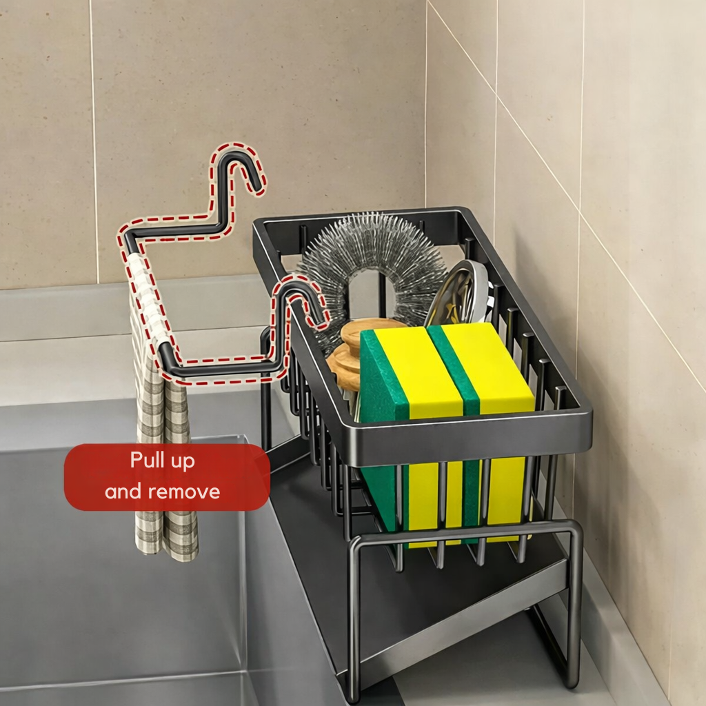 Stainless Steel Kitchen Sink Organizer with Towel Holder