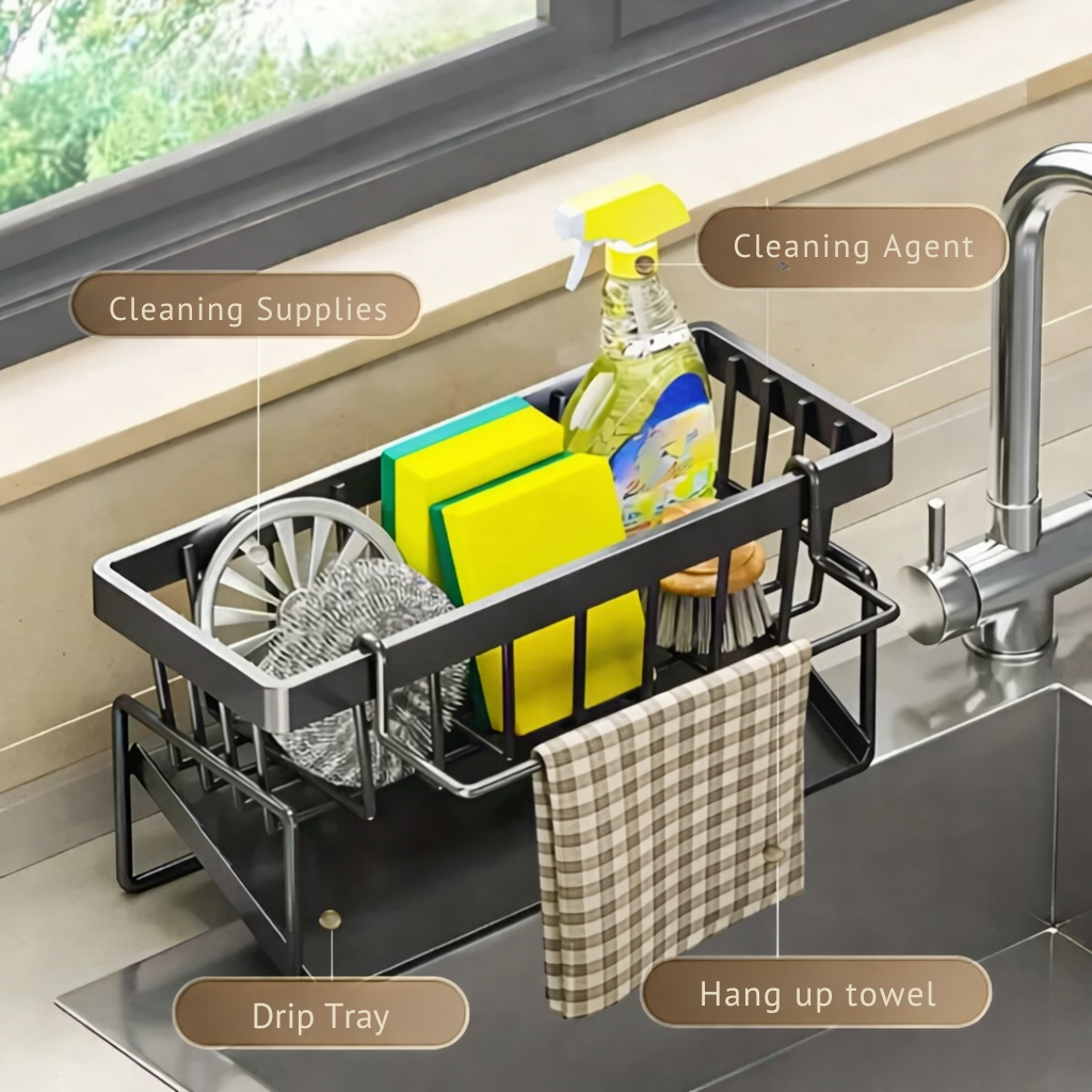 Stainless Steel Kitchen Sink Organizer with Towel Holder