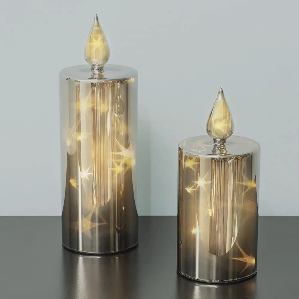 Set of 2 Smoked Glass LED Candles