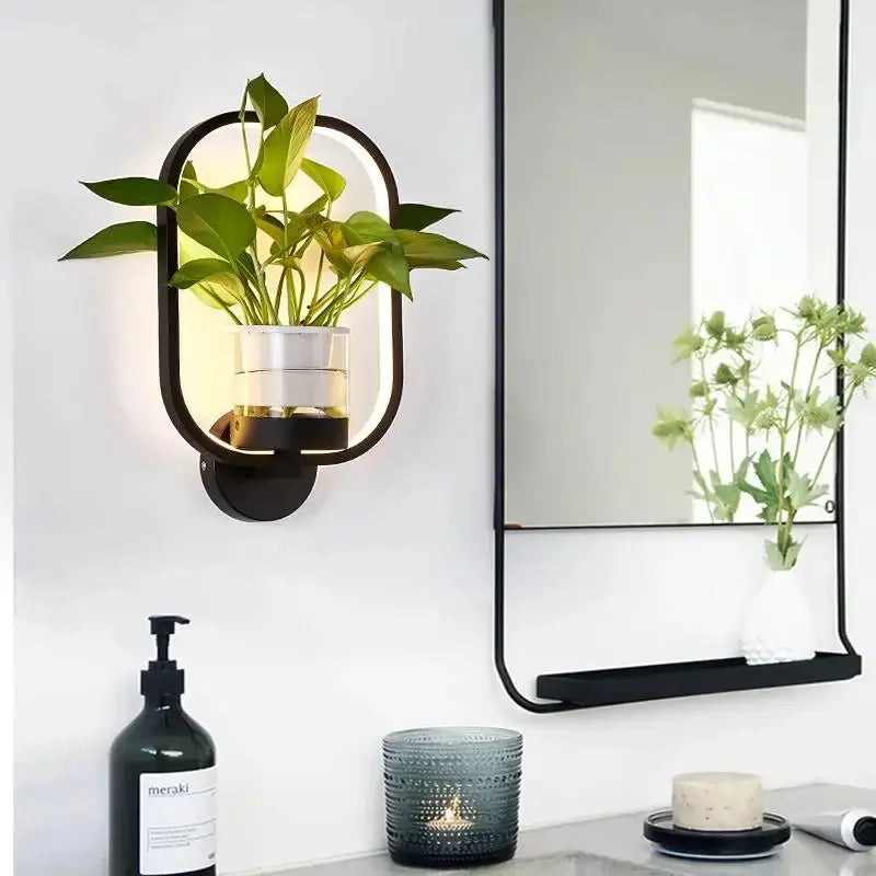 Round and Oval LED Wall Light for Plants with Glass Vase