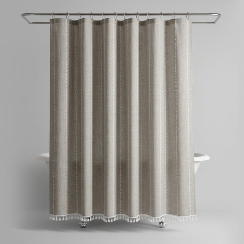 Elegant Waterproof Linen Shower Curtain with Tassel Accents