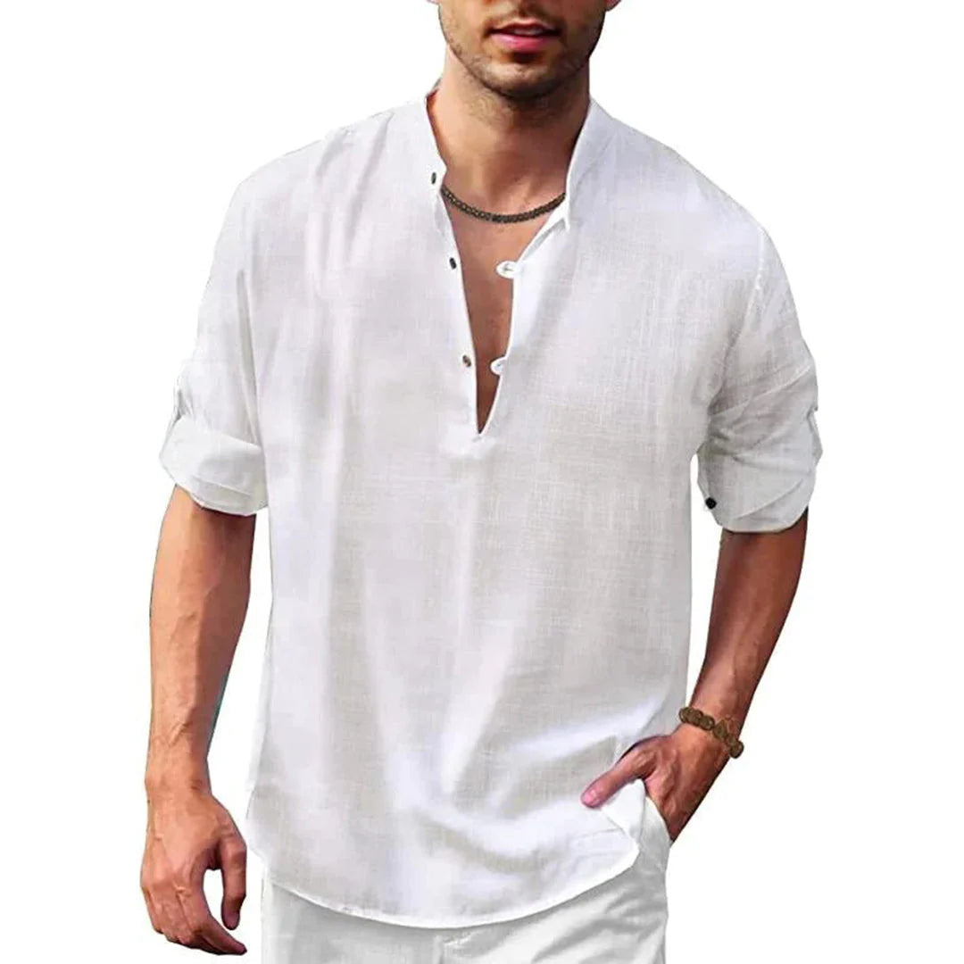 Regular Fit Linen Cotton Shirt with Open Stitch Design and Breathable Fabric